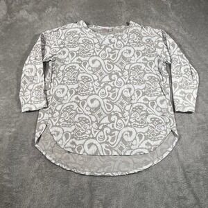 Fresh Produce Top Women's Small Beige 3/4 Sleeve Paisley Rounded Hem Cotton